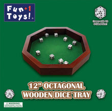 Load image into Gallery viewer, outside of the retail packaging for the 12" octagon wooden dice tray
