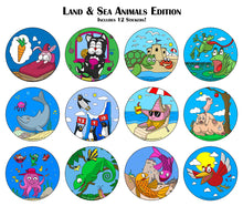 Load image into Gallery viewer, KidSwitch Light Switch Extender for Children - Land & Sea Animal Edition - 3 Count - Includes 12 Themed and 2 Blank Art Decals