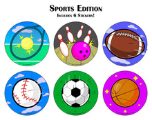 Load image into Gallery viewer, KidSwitch Lightswitch Extension for Toddlers - Sports Edition - 3 Count - Includes 6 Themed and 6 Blank Art Decals