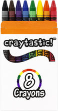 Load image into Gallery viewer, Top view of a box of craytastic 8 pack crayons
