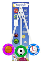 Load image into Gallery viewer, KidSwitch Lightswitch Extension for Toddlers - Sports Edition - 3 Count - Includes 6 Themed and 6 Blank Art Decals