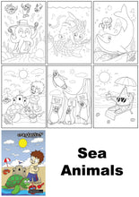 Load image into Gallery viewer, Image showing the 6 pages inside the Sea Animals Coloring Book