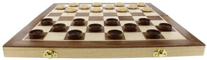 lifestyle image showing a checkers board with checkers on top