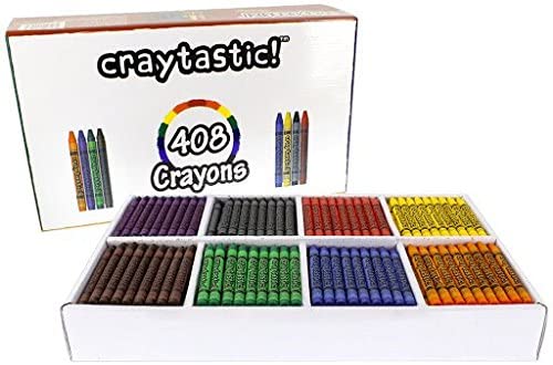 Craytastic! Bulk Crayons, 30 Individual Boxes of 8 colors/count Class Pack  - Full Size, Premium (Red, Yellow, Green, Blue, Purple, Brown, Black)