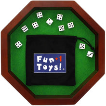 Load image into Gallery viewer, Top view of the dice tray showing 10 dice and dice bag
