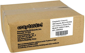 image showing the outside of a case of 30 sets of 8 color crayon packs