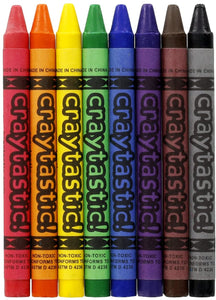 Lifestyle image showing 8 crayons in a variety of colors