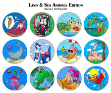 Load image into Gallery viewer, KidSwitch Light Switch Extender for Children - Land &amp; Sea Animal Edition - 3 Count - Includes 12 Themed and 2 Blank Art Decals
