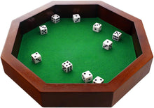 Load image into Gallery viewer, Lifestyle image showing 10 dice randomly rolled into the octagon shaped dice tray

