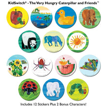 Load image into Gallery viewer, display of all 12 stickers provided in the eric carle edition kidswitch
