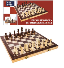 Load image into Gallery viewer, Outside of retail chess box with a display of the chess board setup with chess pieces

