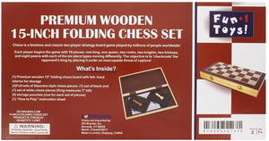 rear image of the retail box for the 15" folding chess set