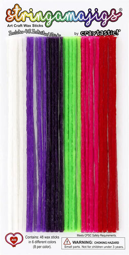 Craytastic! Stringamajigs Art Wax Craft Yarn Sticks for Kids - Bulk Party Set of 16 Packs, 12 Sticks Each Pack